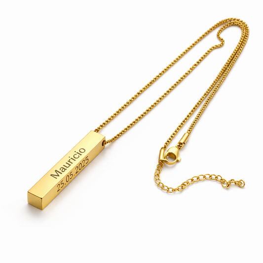 Collar Para Caballero Con Láser Placa Rectangular Acero 316L