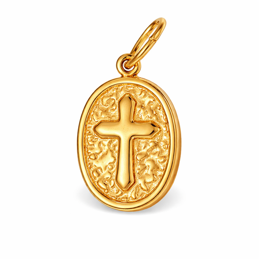 Charm Cruz Medalla Dorado Acero 316L