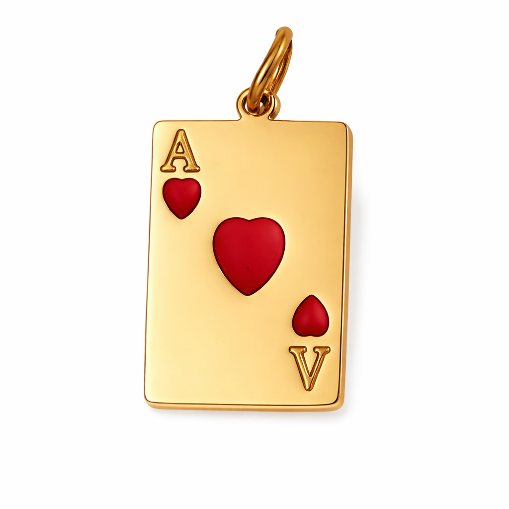 Charm As de Corazones Dorado con Esmalte Rojo