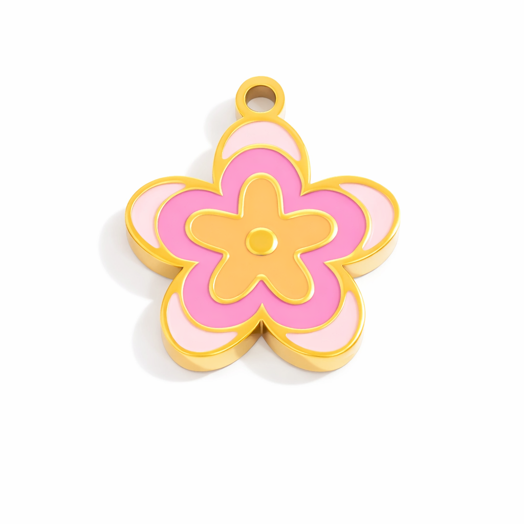 Charm Flor Dorada Esmaltada Rosa