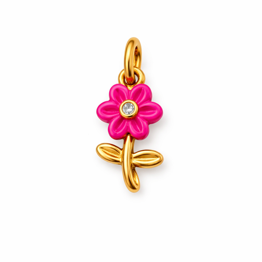 Charm Flower Pop Fucsia Dorado Acero 316L