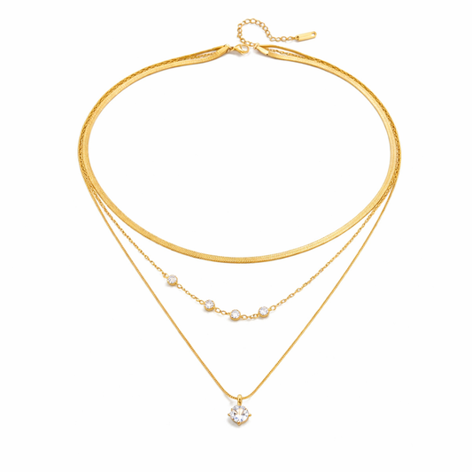 Collar Triple Layer Shine Dorado con Zirconias Acero 316L