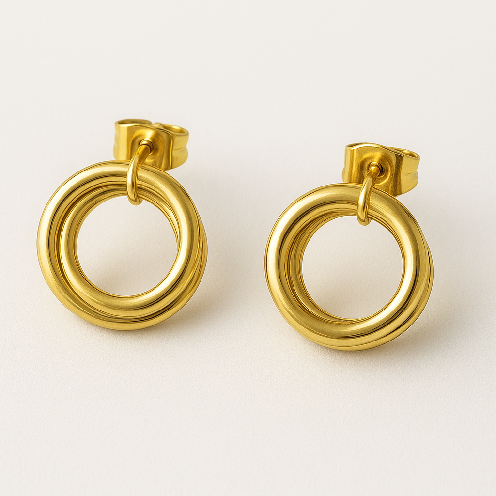 Aretes Virginia – Diseño Moderno de Aro Entrelazado en Dorado Espejo