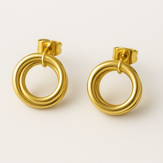 Aretes Virginia – Diseño Moderno de Aro Entrelazado en Dorado Espejo