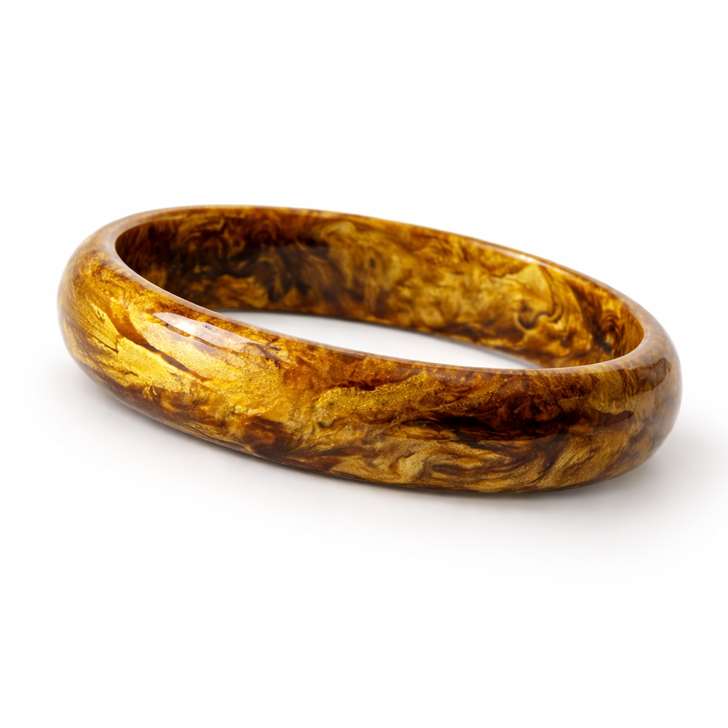 Brazalete Bilbao de Resina Marmoleada Dorado, Ámbar y Miel