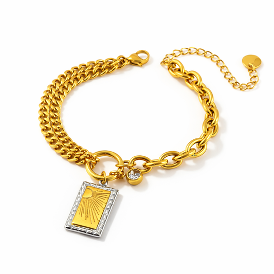 Brazalete Sol Dorado de Cadena Bitono