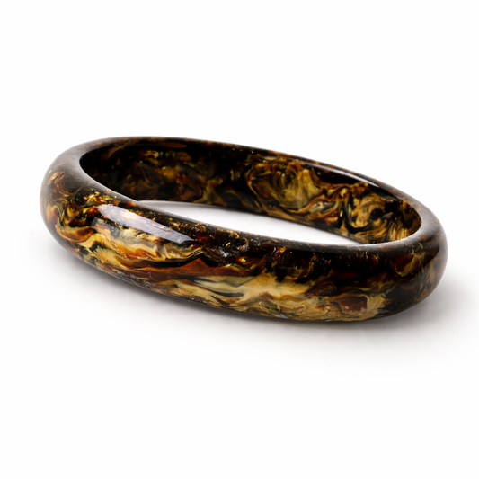 Brazalete Marqués de Resina Marmoleada Ámbar, Negro y Dorado