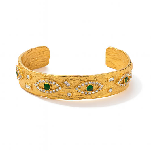 Brazalete Ojo Turco Dorado – Amuleto de Protección con Circonias y Cristales