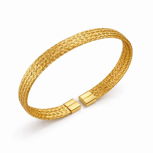 Brazalete Cecilia Dorado Trenzado Acero 316L
