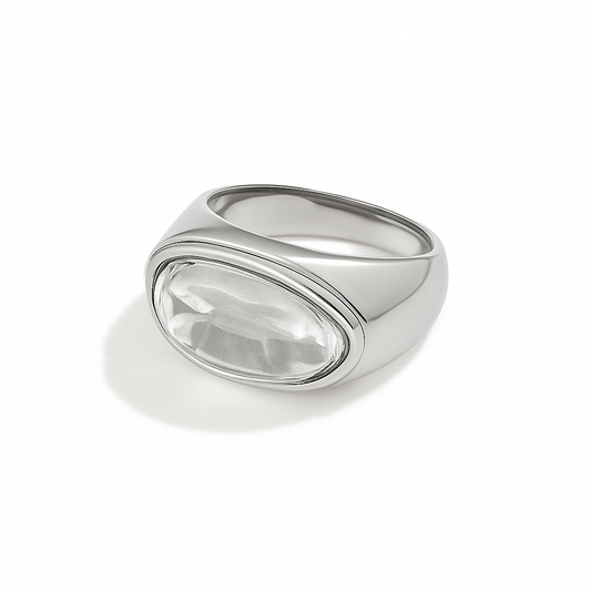 Anillo Galilea – Plateado con Piedra Translúcida Orgánica