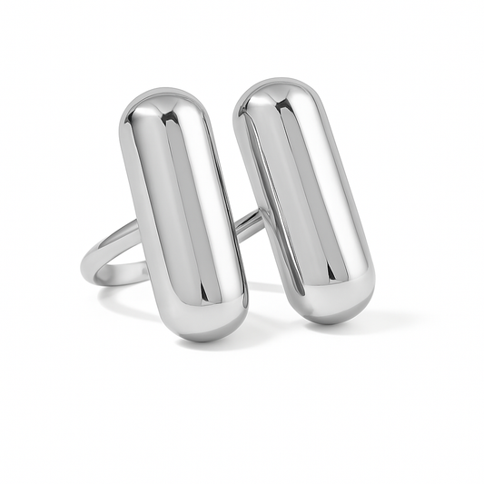Anillo Bali Plateado – Minimalista de Doble Barra en Acero de Titanio
