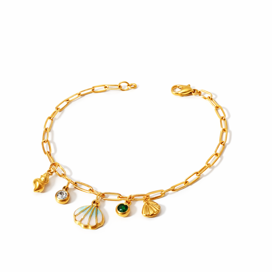 Brazalete Coral Dorado con Charms Marinos