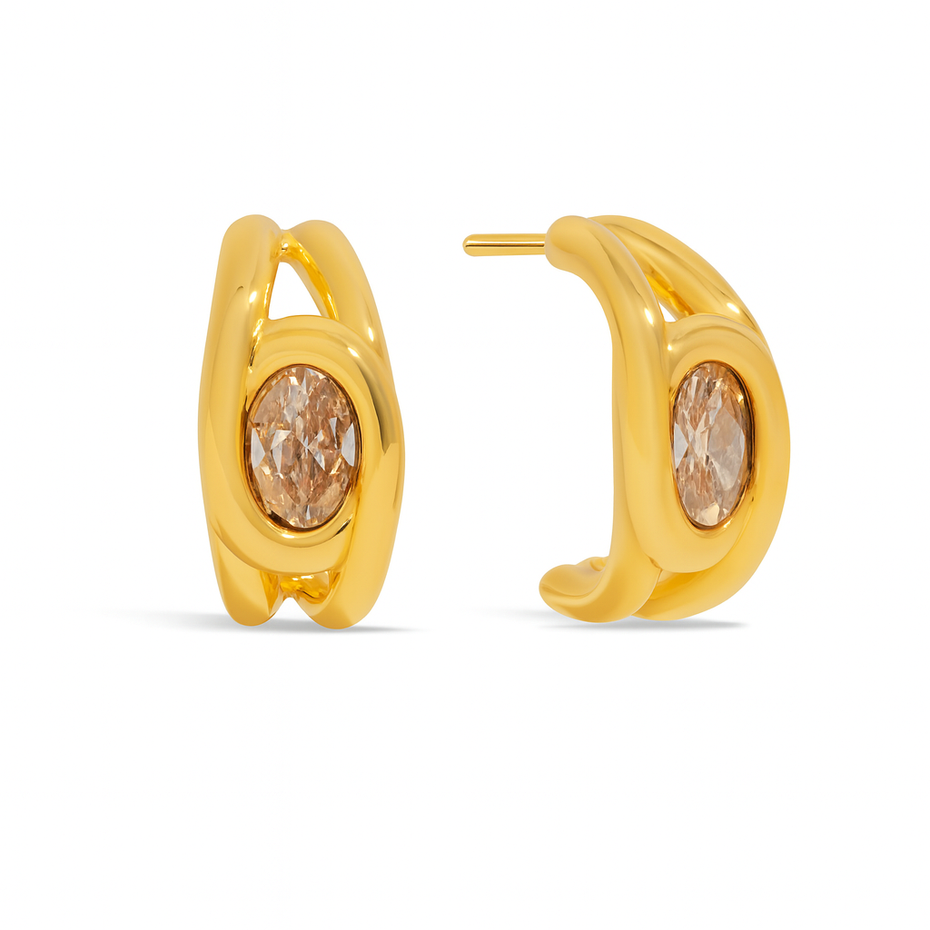 Aretes Alexa – Argollas Doradas de Acero de Titanio con Piedra blanca