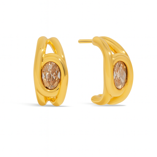 Aretes Alexa – Argollas Doradas de Acero de Titanio con Piedra blanca