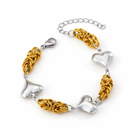 Brazalete Venecia Dorado y Plateado con Corazones