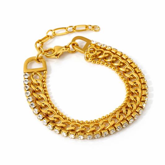 Brazalete Mamba Dorado con Piedras Transparentes