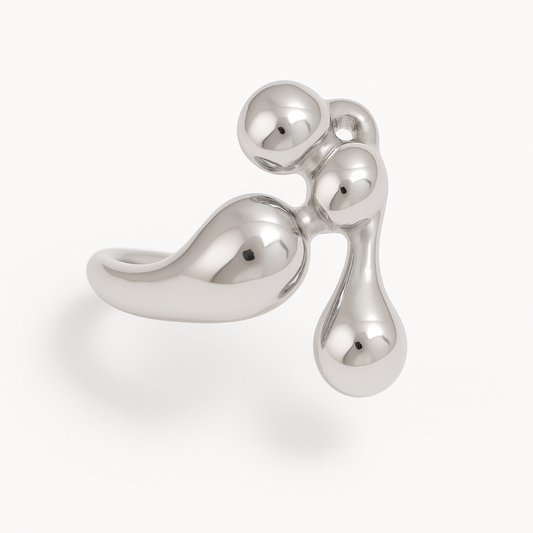 Anillo Gota Escultural de Acero de Titanio Diseño Orgánico y Minimalista