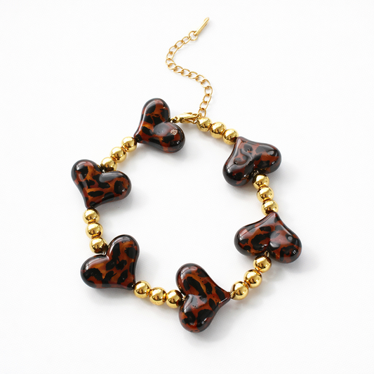 Brazalete Kenia de Corazones en Resina Marmoleada Carey