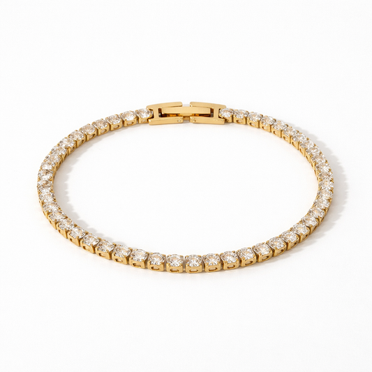 Brazalete Gala Tipo Tennis Dorado con Piedras Transparentes