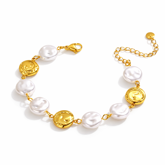 Brazalete Equilibrium con Perlas y Medallones Dorados