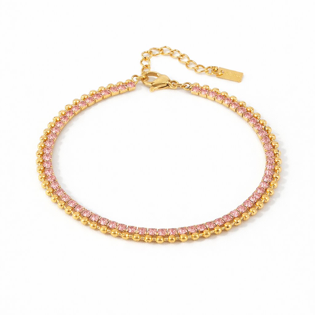 Brazalete Dorado con Cristales Rosados