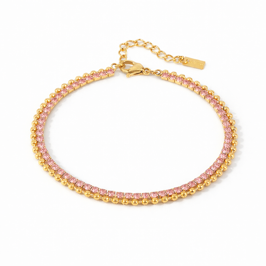 Brazalete Dorado con Cristales Rosados