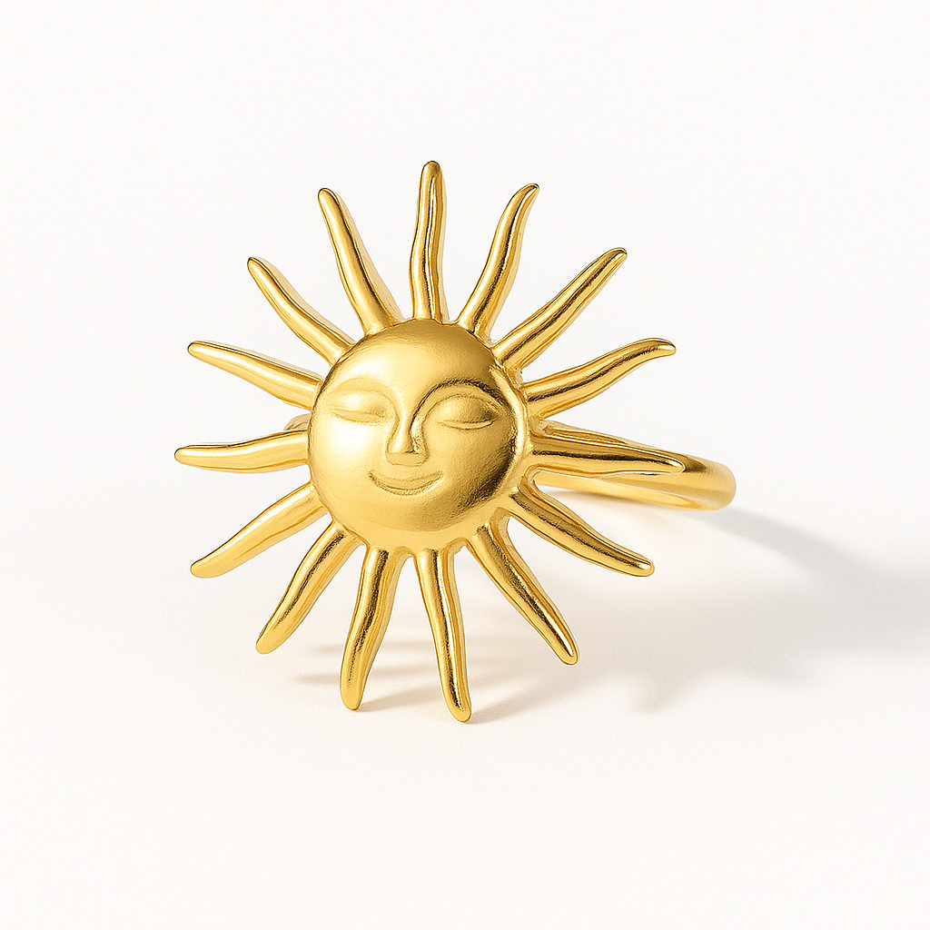 Anillo Napoles in Summer de Acero de Titanio – Dorado con Diseño de Sol, Minimalista y Moderno