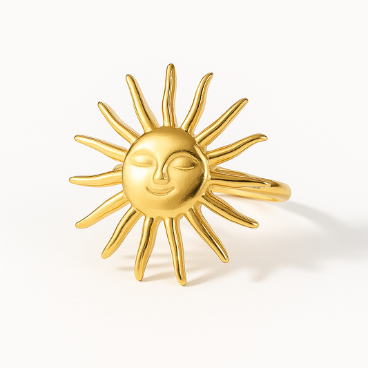 Anillo Napoles in Summer de Acero de Titanio – Dorado con Diseño de Sol, Minimalista y Moderno