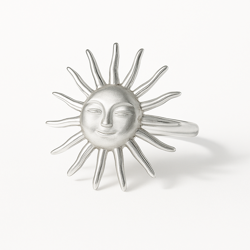 Anillo Napoles in Summer Plateado de Acero de Titanio – Diseño de Sol, Minimalista y Moderno