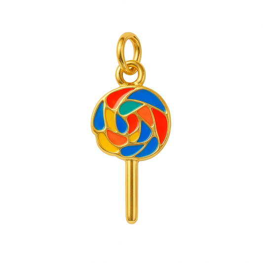 Charm Paleta de Caramelo Dorado – Diseño Circular Multicolor en Titanio con Esmalte Brillante y Detalles Dorado