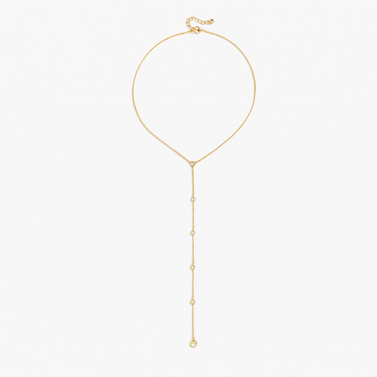 Collar Vanessa Tipo “Y” Dorado – Diseño Minimalista en Titanio con Cadena Fina y Detalles Circulares