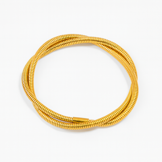 Brazalete Laberinto 2 Dorado de Acero de Titanio – Elástico con dos Cadenas Entrelazadas