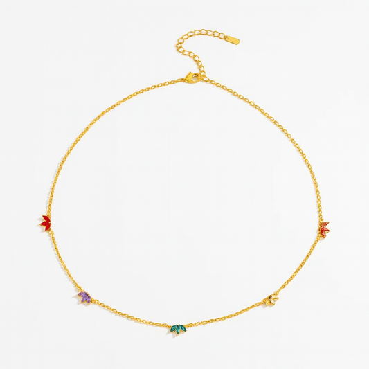 Collar Lidia – Diseño Minimalista con Flores Multicolor en Cadena Dorada Delicada