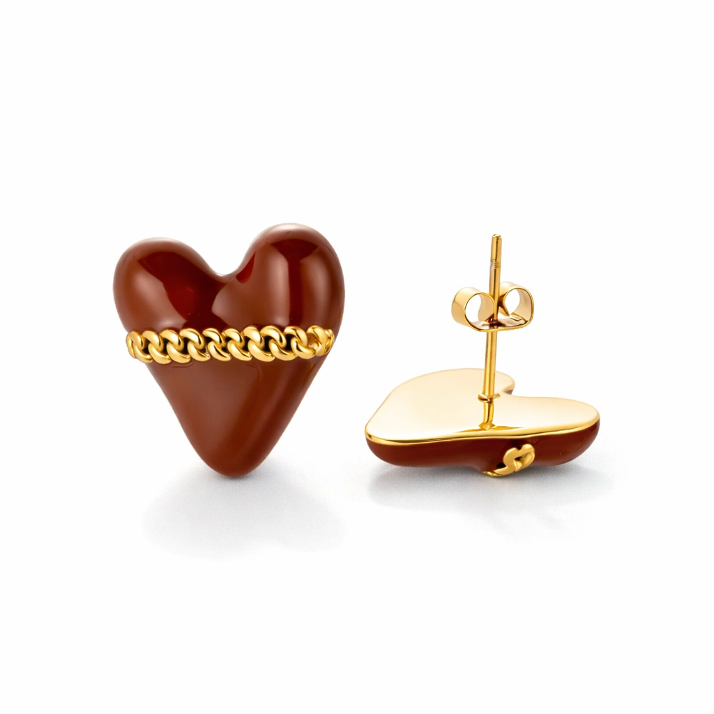 Aretes Bambi Marrón en Forma de Corazón