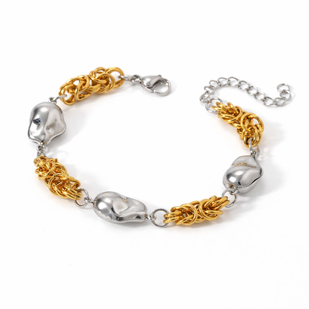 Brazalete Amelier Bicolor Dorado y Plateado