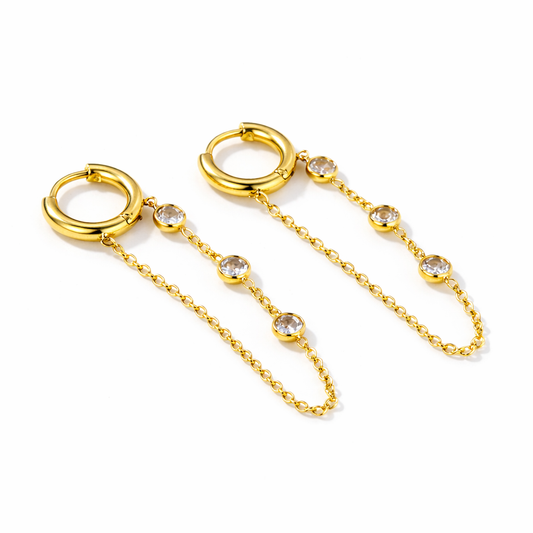 Aretes Santa Tere Argolla con Colgante de Cristales