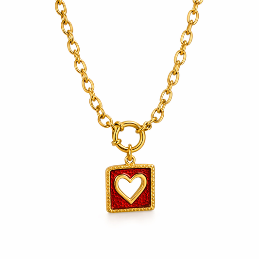 Collar Celebración Dorado con Dije Rojo Craquelado