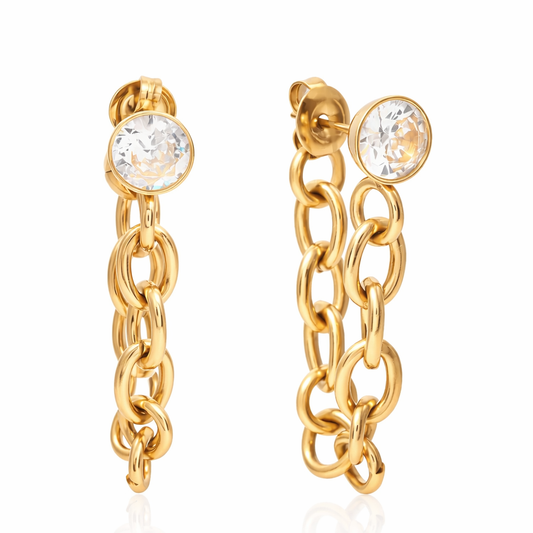 Aretes Cadena Dorada con Circonia Acero 316L