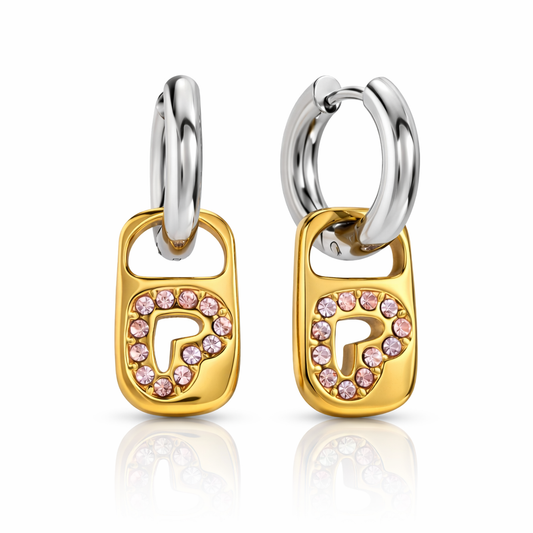 Aretes Bitono con Corazón y Circonias Acero 316L (Medianos)