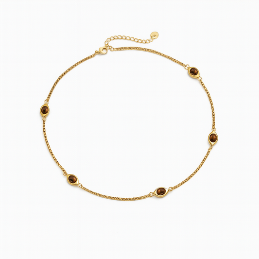Collar Grecia – Cadena Dorada con Incrustaciones Ovaladas en Tono Ámbar y Estilo Atemporal