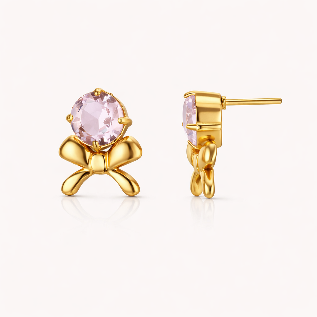 Aretes Lazo Mini – Studs Delicados con Zirconia y Lazo en Acero de Titanio