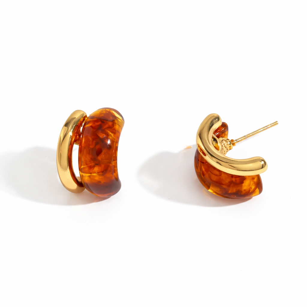 Aretes Curva Ámbar Dorado Acero 316L (Pequeñas)