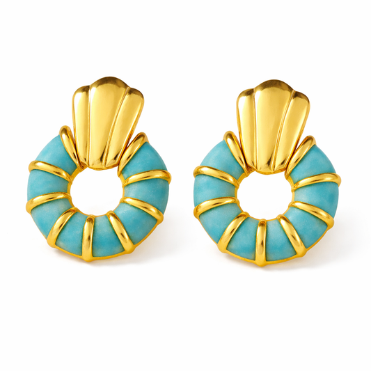 Aretes Retro – Diseño Artístico Multicolor en Acabado Dorado