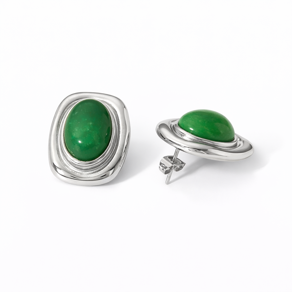Aretes Oliveiras – Studs Esculturales con Piedra Cabujón en Acero de Titanio