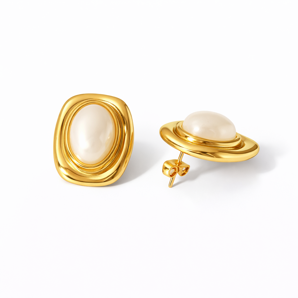 Aretes Oliveiras – Studs Esculturales con Piedra Cabujón en Acero de Titanio