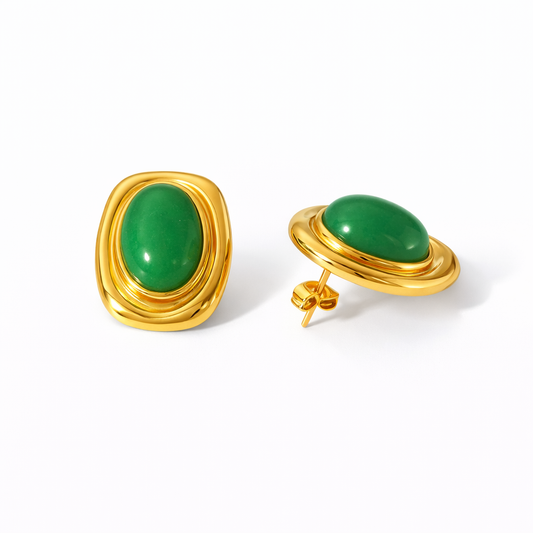 Aretes Oliveiras – Studs Esculturales con Piedra Cabujón en Acero de Titanio