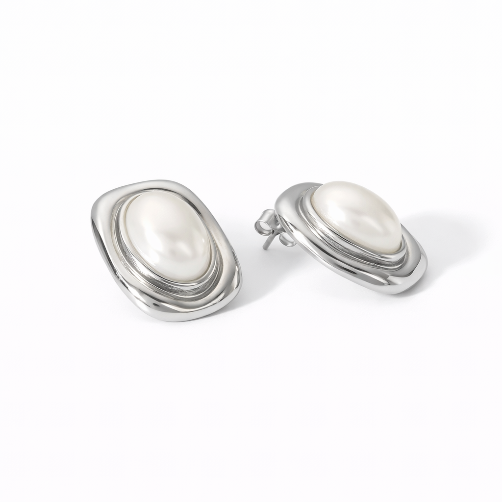 Aretes Oliveiras – Studs Esculturales con Piedra Cabujón en Acero de Titanio