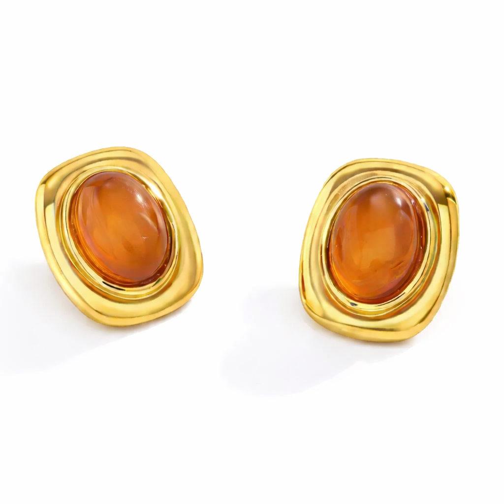 Aretes Oliveiras – Studs Esculturales con Piedra Cabujón en Acero de Titanio