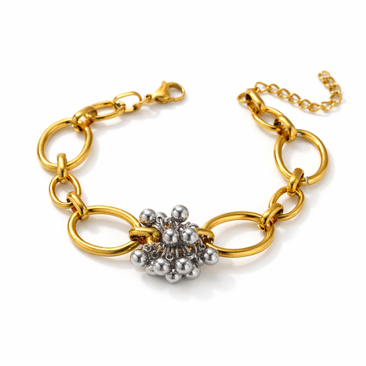 Brazalete Camilla Bicolor Dorado y Plateado con Eslabones Tipo Aro