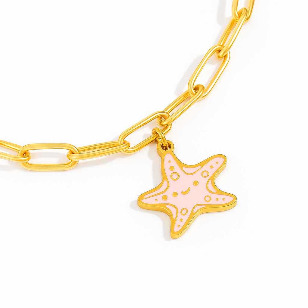 Charm Estrella de Mar Rosada – Detalle Tropical en Acero de Titanio, Hipoalergénico y Resistente al Agua